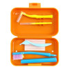 Orthodontic set for care of braces with wax, orange
